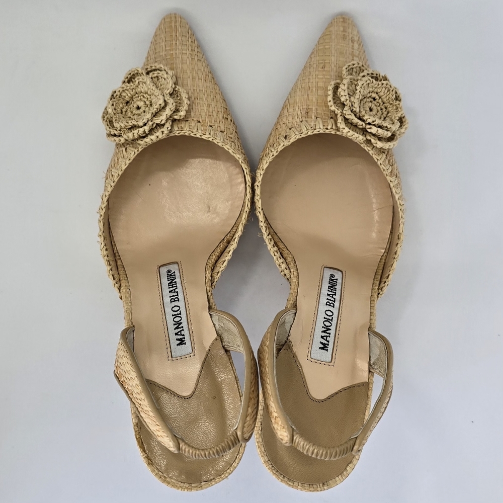 Manolo Blahnik Raffia Slingback Pumps IT36/US6 - Picture 7 of 16